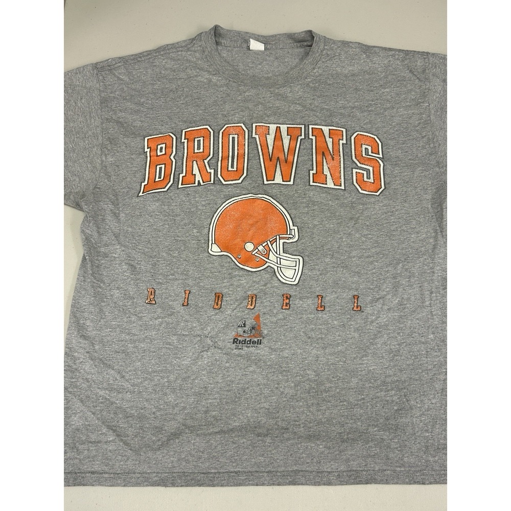 Vintage 90s Cleveland Browns Riddell Tee‎ XL Gray USA Made Helmet Graphic NFL